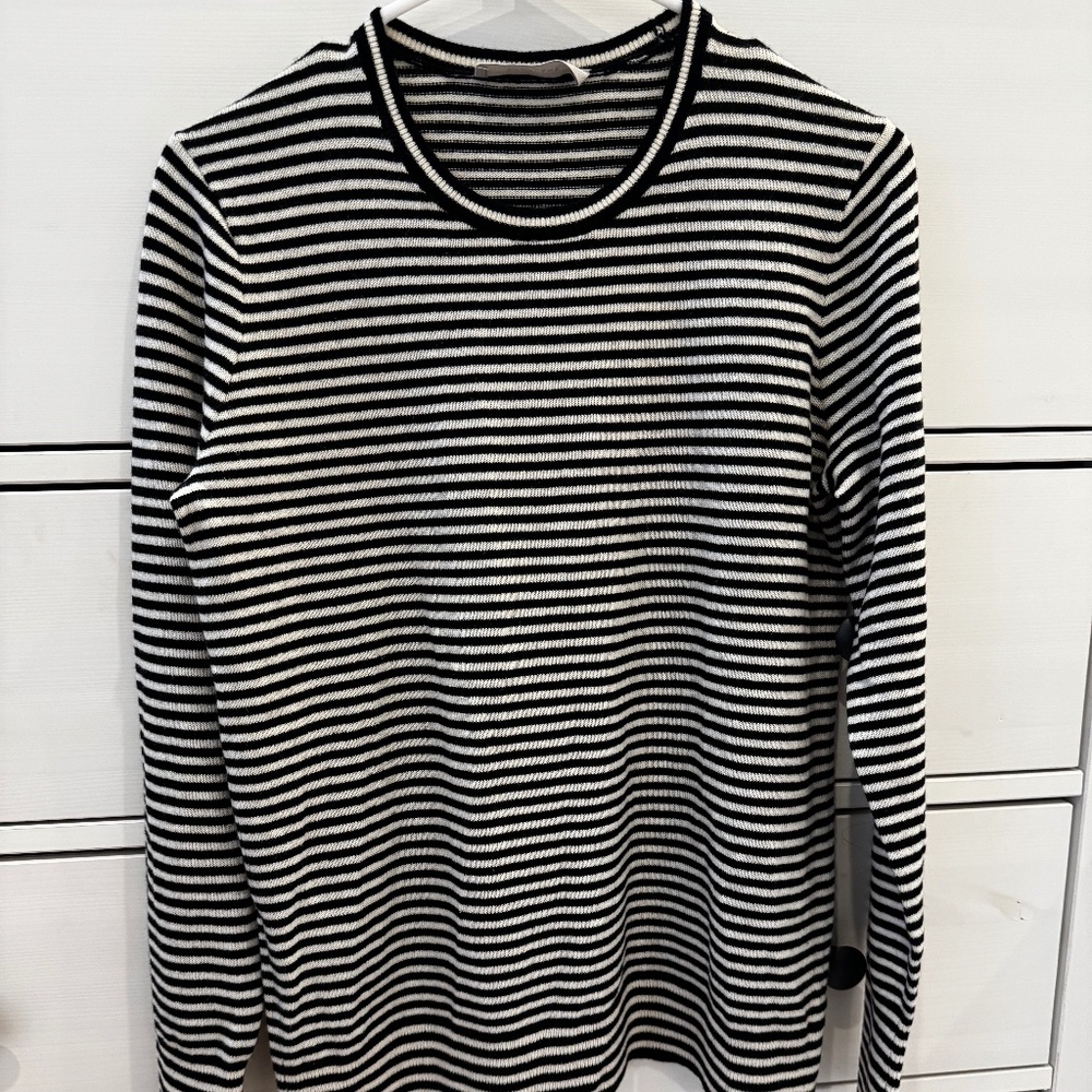 Everlane Black & White Striped Cashmere Crewneck Sweater Size M - Picture 4 of 4